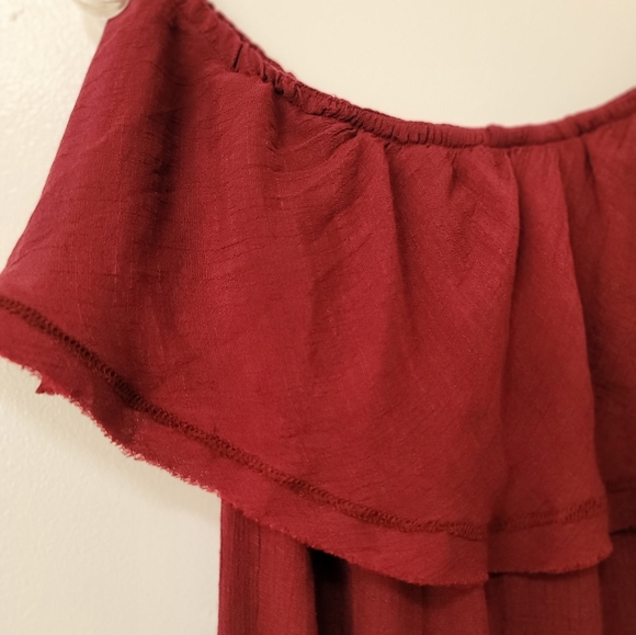Wishlist Deep Red Boho Off The Shoulder Frayed Hem Swing Mini Dress S/M. - Picture 8 of 15